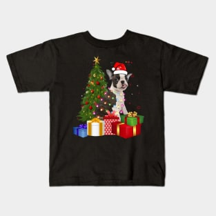 Boston Terrier Christmas Tree Santa Hat Funny Xmas Gift Dog T-Shirt Kids T-Shirt